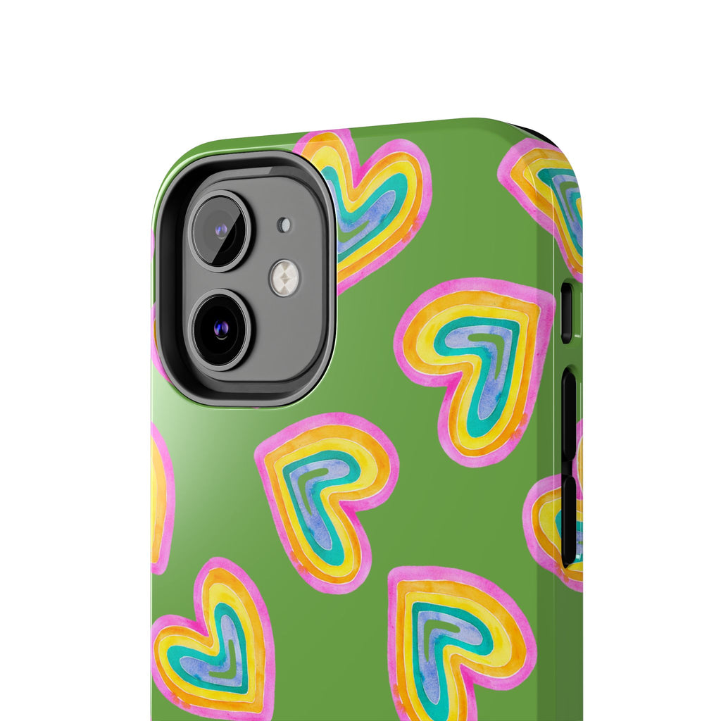 Rainbow Heart Tough Phone Case (For iPhone, Galaxy & More) - Green