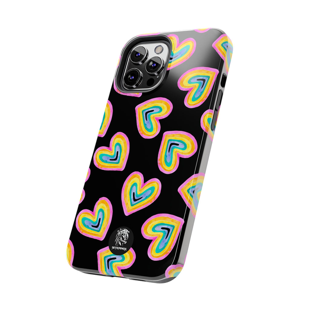 Rainbow Heart Tough Phone Case (For iPhone, Galaxy & More) - Black