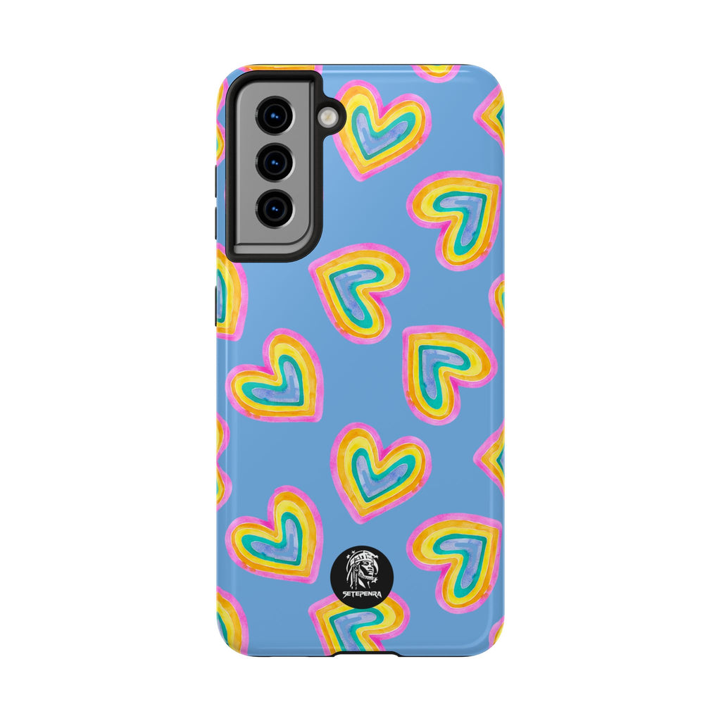 Rainbow Heart Tough Phone Case (For iPhone, Galaxy & More) - Light Blue