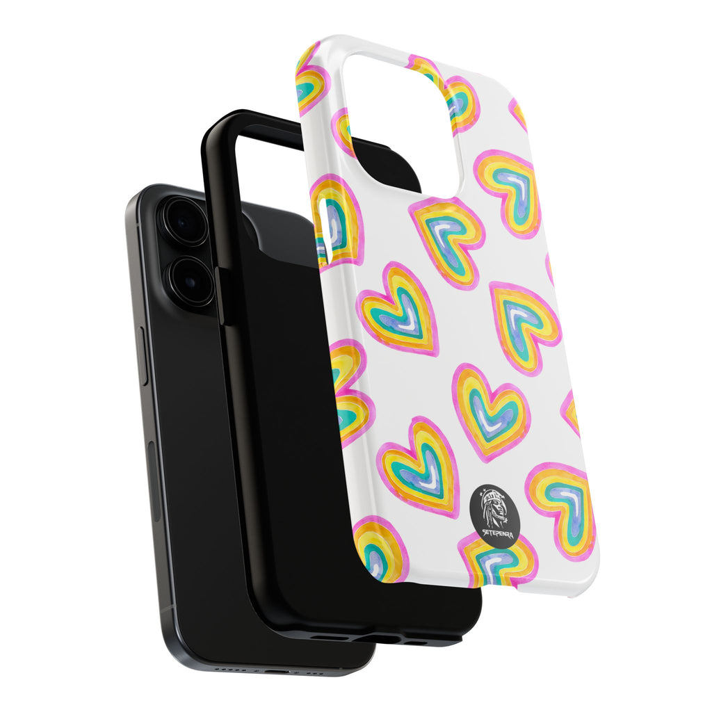 Rainbow Heart Tough Phone Case (For iPhone, Galaxy & More) - White