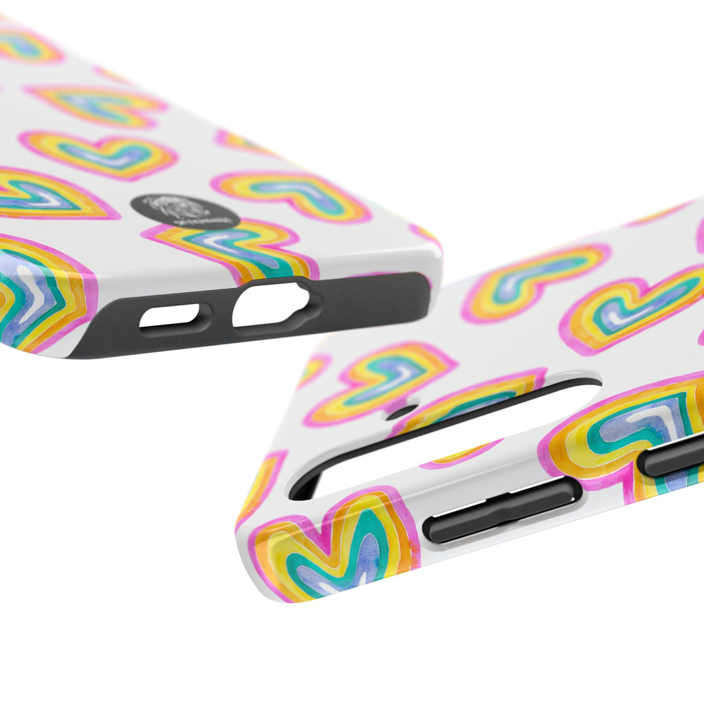 Rainbow Heart Tough Phone Case (For iPhone, Galaxy & More) - White