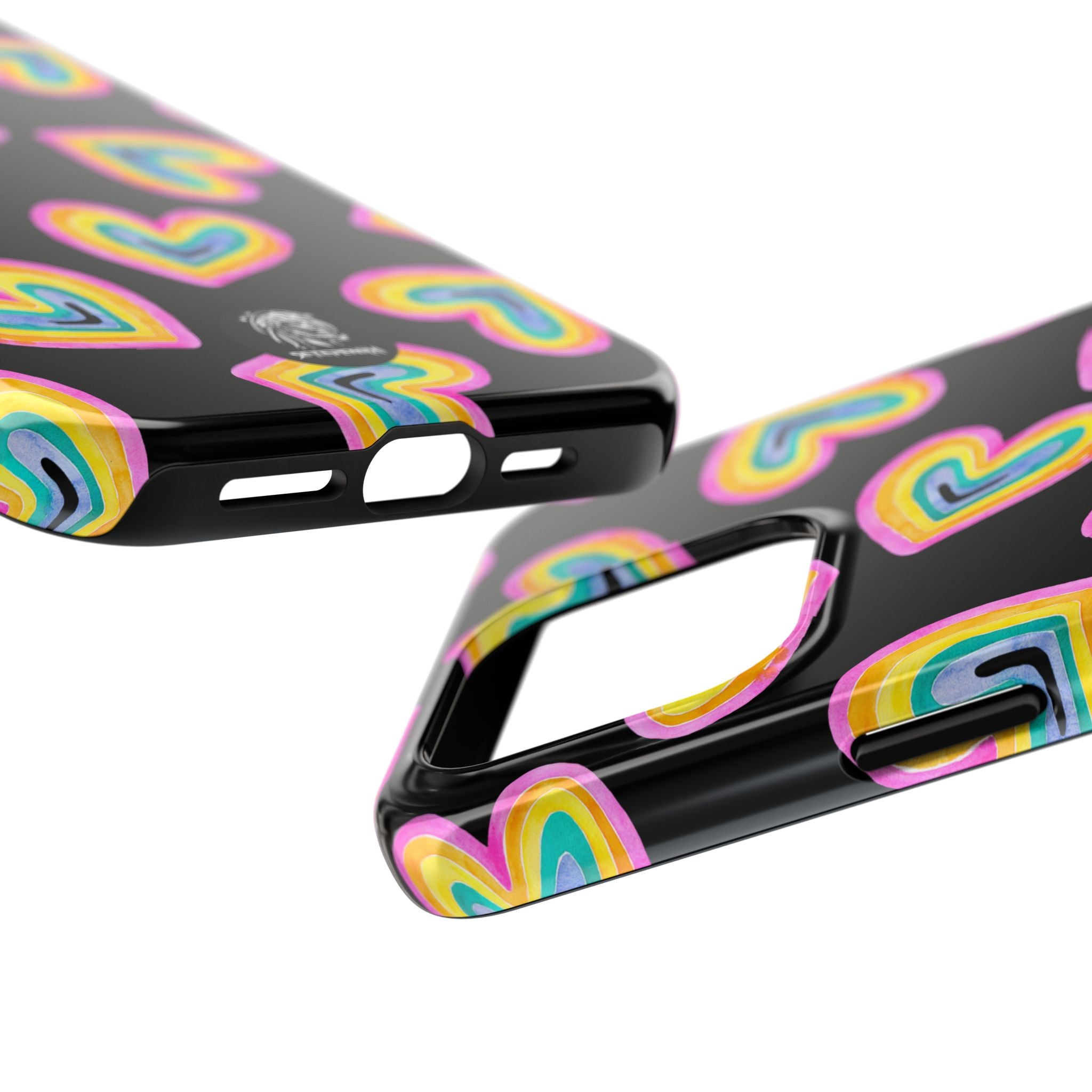 Rainbow Heart Tough Phone Case (For iPhone, Galaxy & More) - Black
