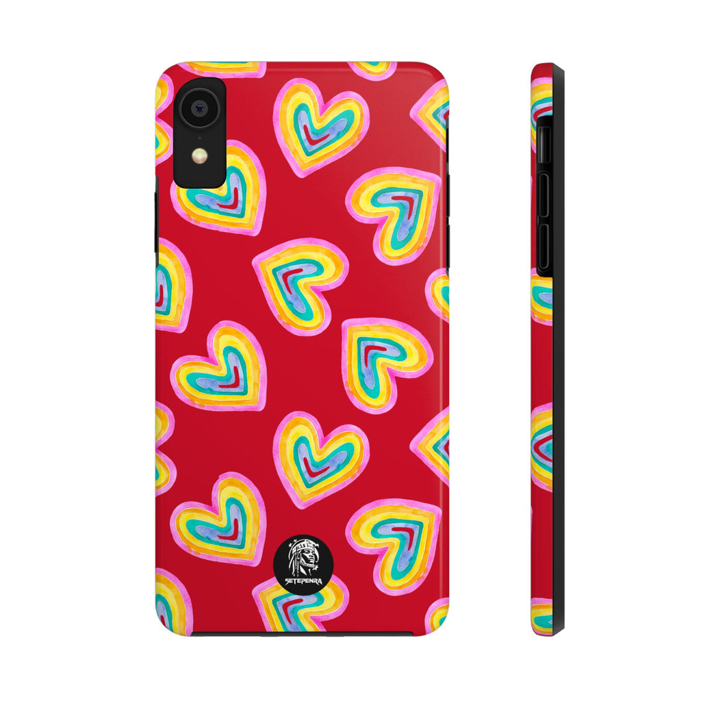 Rainbow Heart Tough Phone Case (For iPhone, Galaxy & More) - Dark Red SETEPENRA Phone Case.