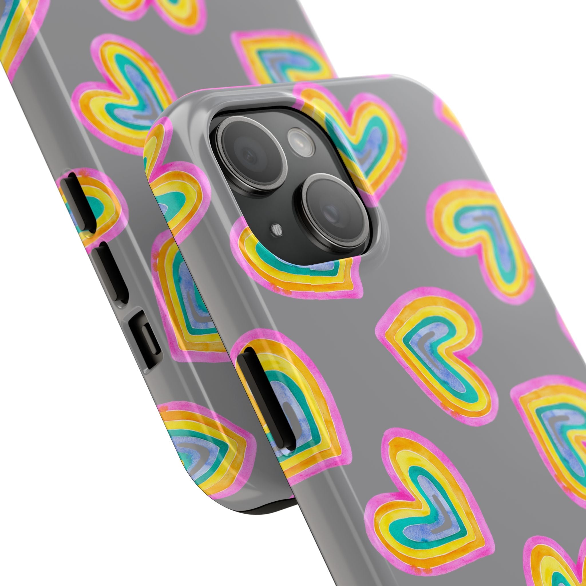 Rainbow Heart Tough Phone Case (For iPhone, Galaxy & More) - Grey