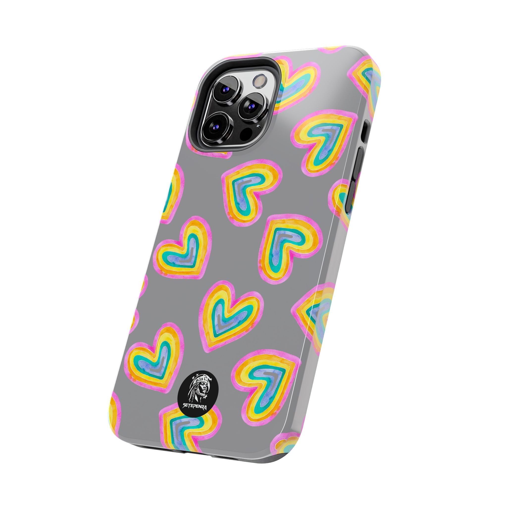 Rainbow Heart Tough Phone Case (For iPhone, Galaxy & More) - Grey