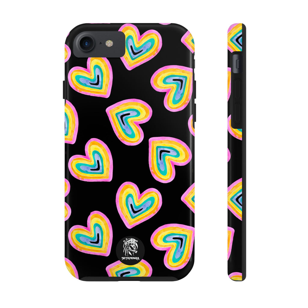Rainbow Heart Tough Phone Case (For iPhone, Galaxy & More) - Black SETEPENRA Phone Case.