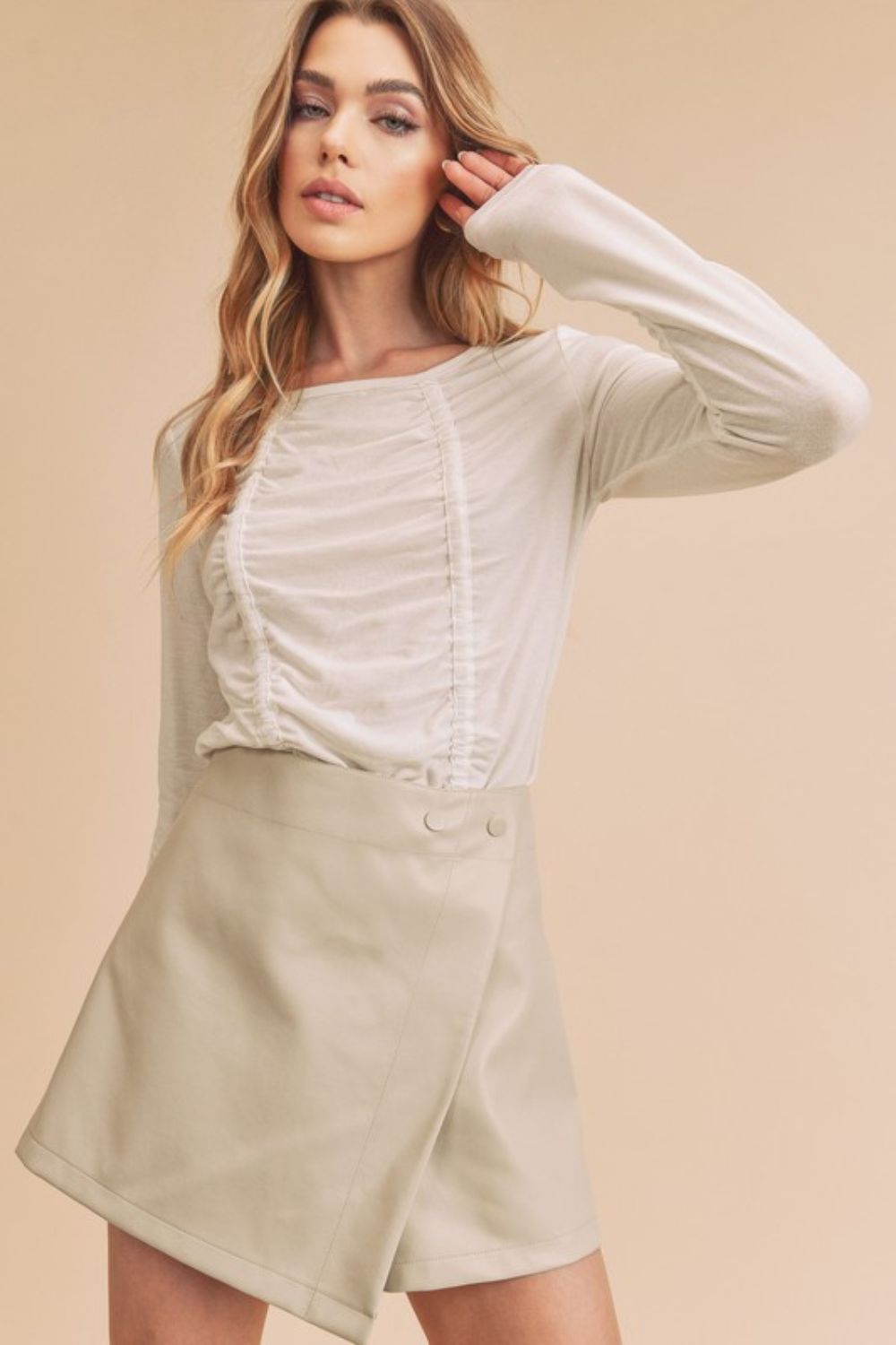 Seti Ruched Front Round Neck Long Sleeve T-Shirt SETEPENRA .