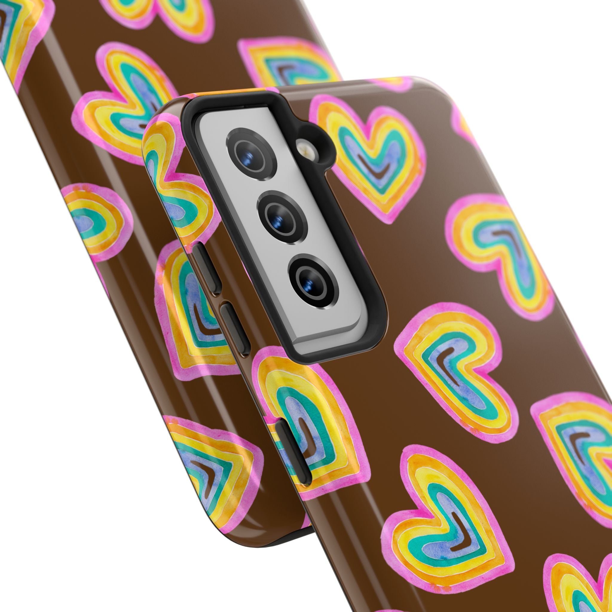 Rainbow Heart Tough Phone Case (For iPhone, Galaxy & More) - Brown