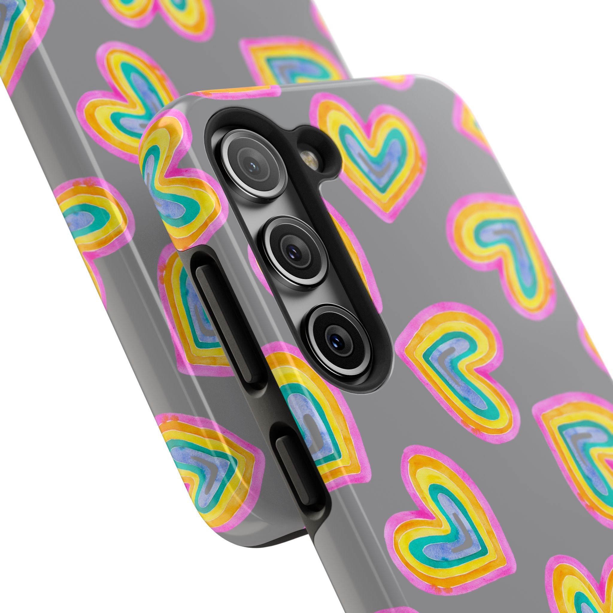 Rainbow Heart Tough Phone Case (For iPhone, Galaxy & More) - Grey