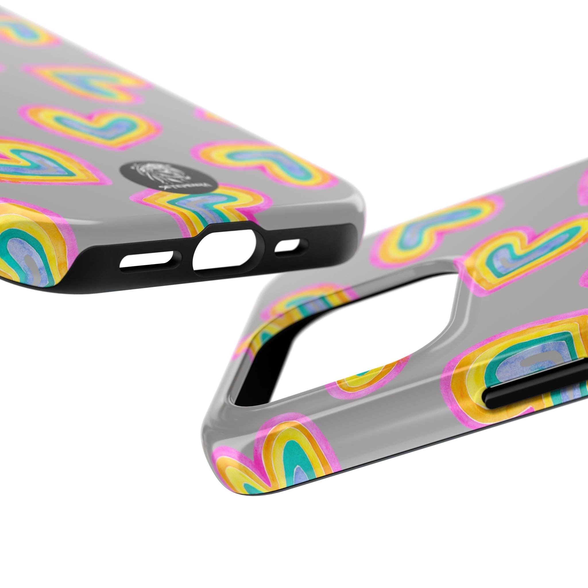 Rainbow Heart Tough Phone Case (For iPhone, Galaxy & More) - Light Grey
