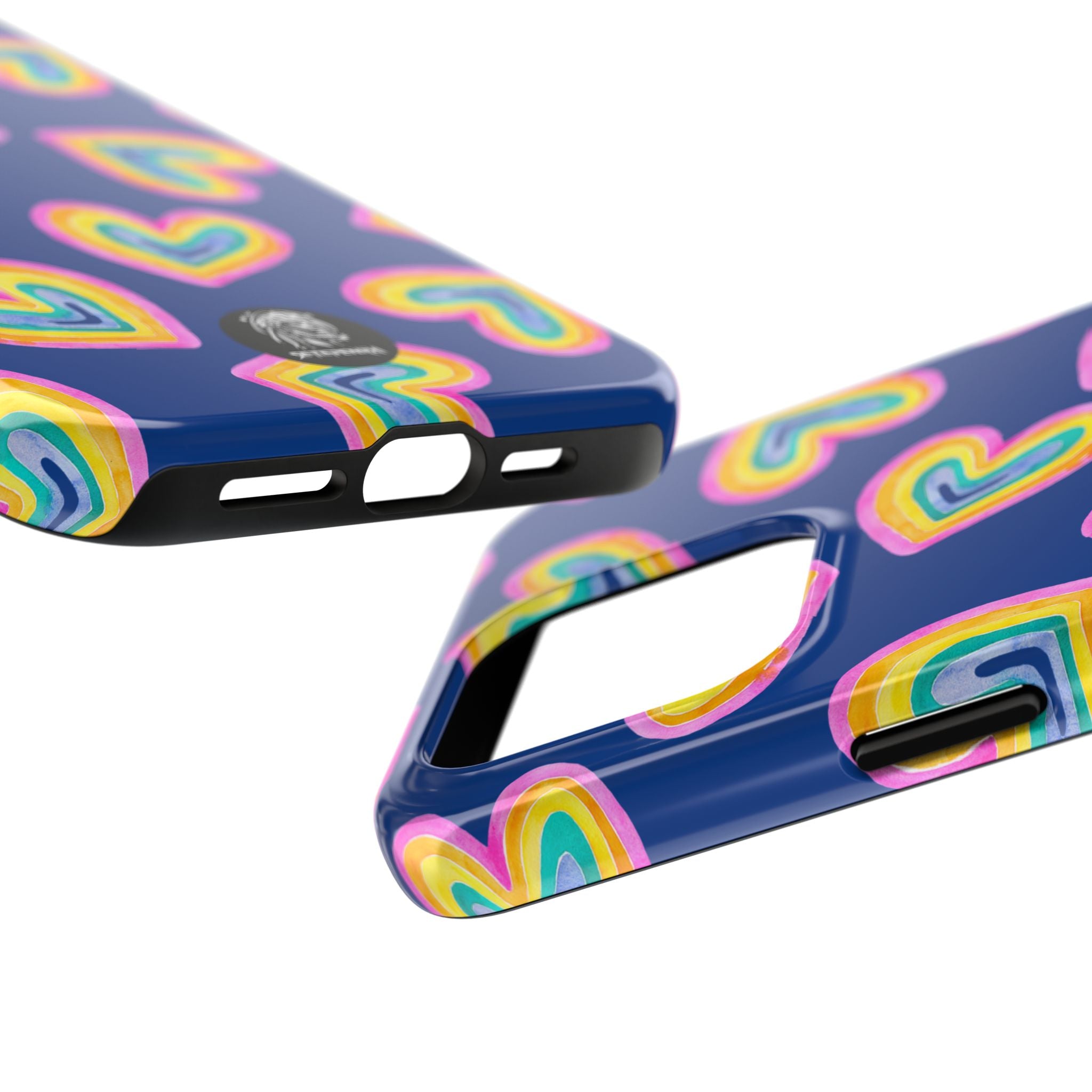 Rainbow Heart Tough Phone Case (For iPhone, Galaxy & More) - Dark Blue