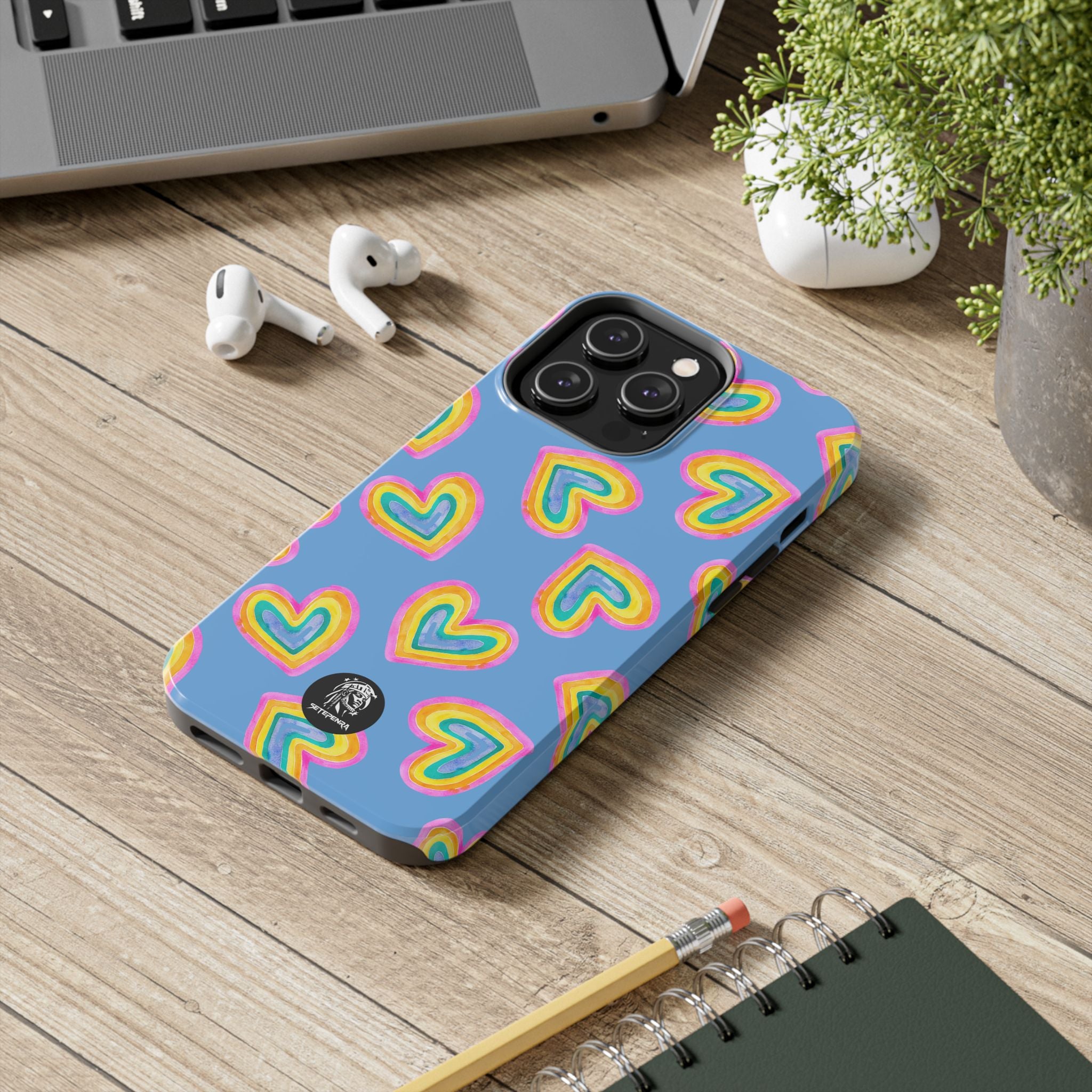 Rainbow Heart Tough Phone Case (For iPhone, Galaxy & More) - Light Blue