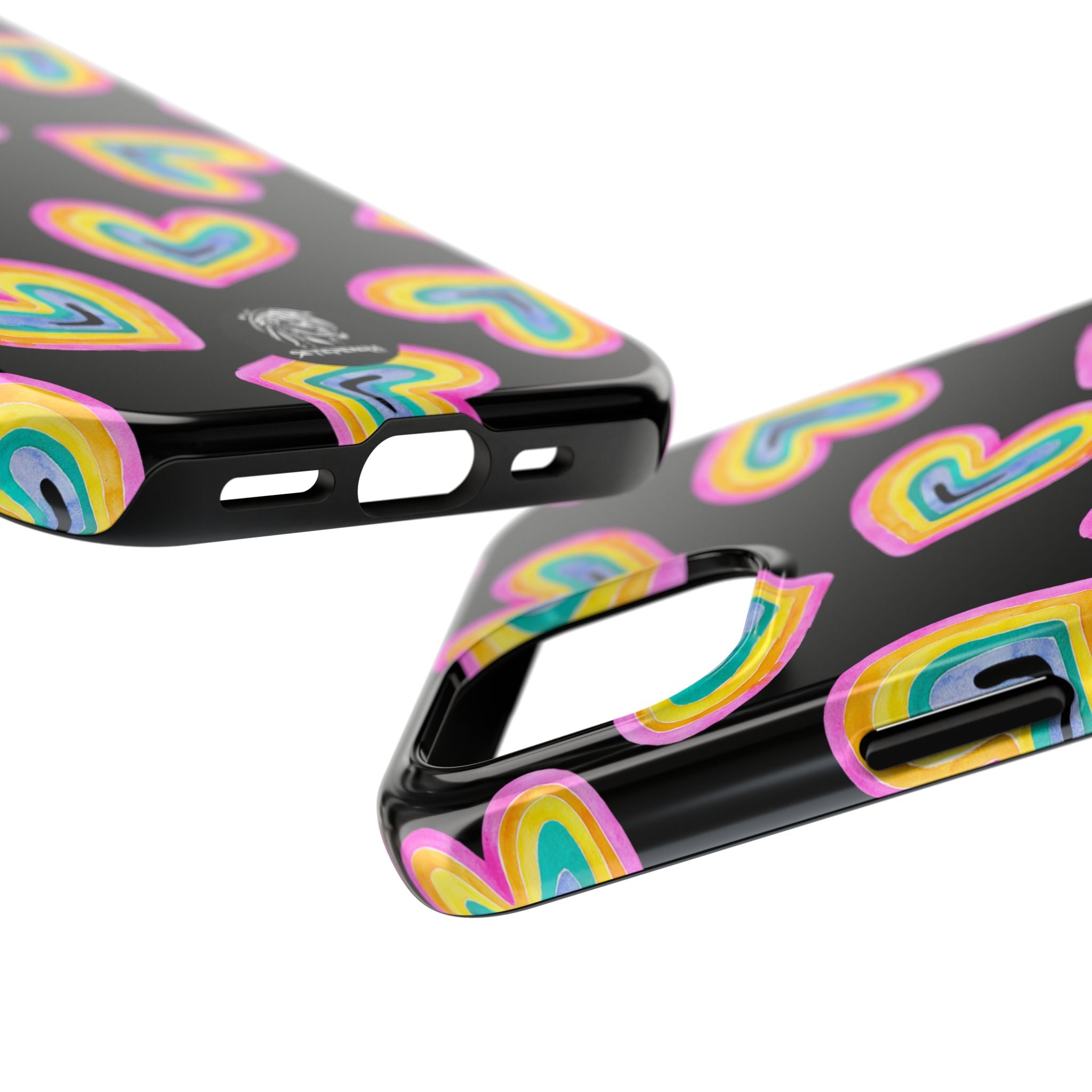 Rainbow Heart Tough Phone Case (For iPhone, Galaxy & More) - Black
