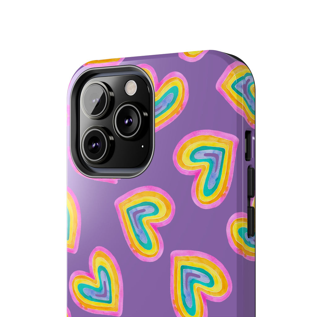 Rainbow Heart Tough Phone Case (For iPhone, Galaxy & More) - Light Purple