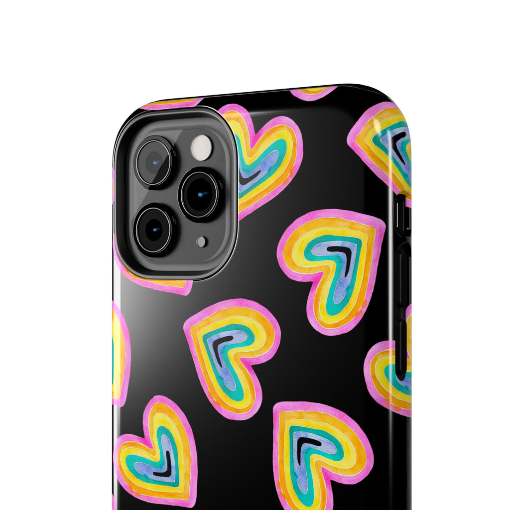 Rainbow Heart Tough Phone Case (For iPhone, Galaxy & More) - Black