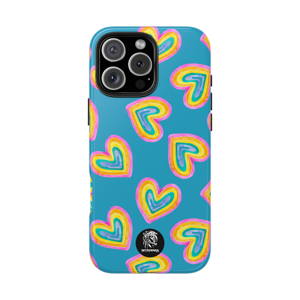 Rainbow Heart Tough Phone Case (For iPhone, Galaxy & More) - Turquoise