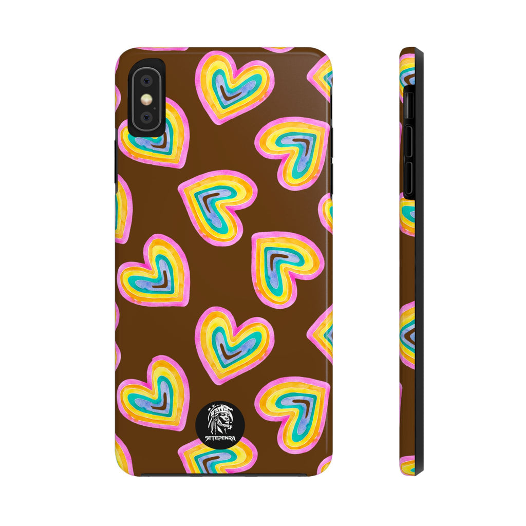Rainbow Heart Tough Phone Case (For iPhone, Galaxy & More) - Brown SETEPENRA Phone Case.
