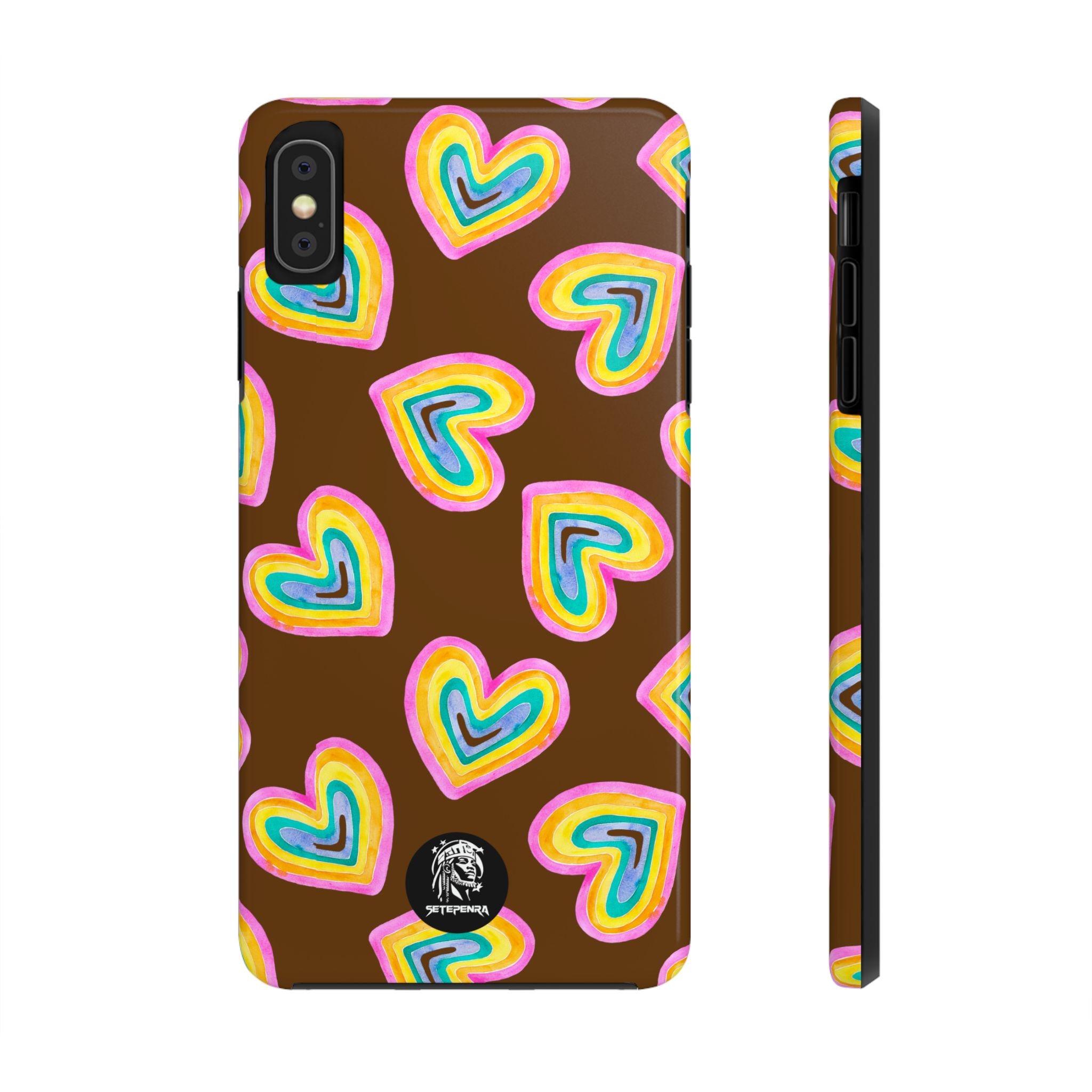 Rainbow Heart Tough Phone Case (For iPhone, Galaxy & More) - Brown SETEPENRA Phone Case.