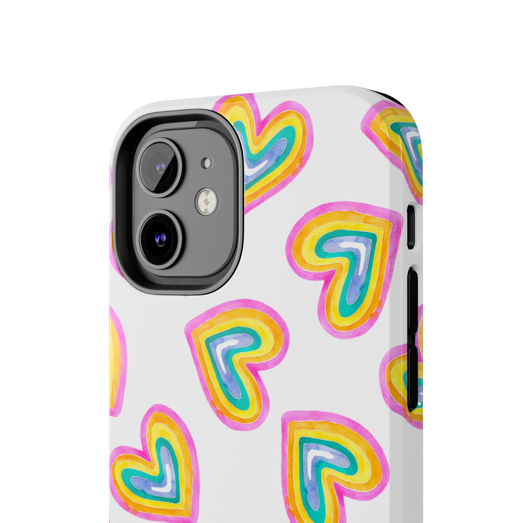 Rainbow Heart Tough Phone Case (For iPhone, Galaxy & More) - White