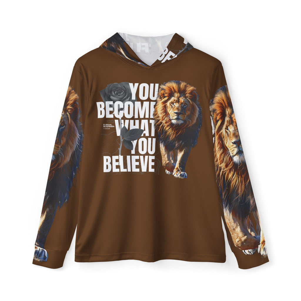 You Become What You Believe Men's Sports Warmup Hoodie (Brown) SETEPENRA All Over Prints.
