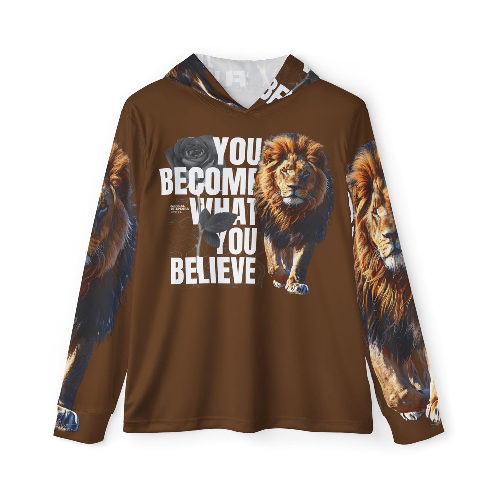 You Become What You Believe Men's Sports Warmup Hoodie (Brown) SETEPENRA All Over Prints.