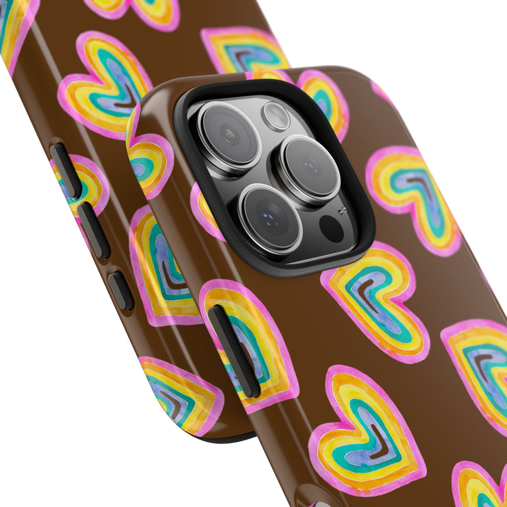 Rainbow Heart Tough Phone Case (For iPhone, Galaxy & More) - Brown