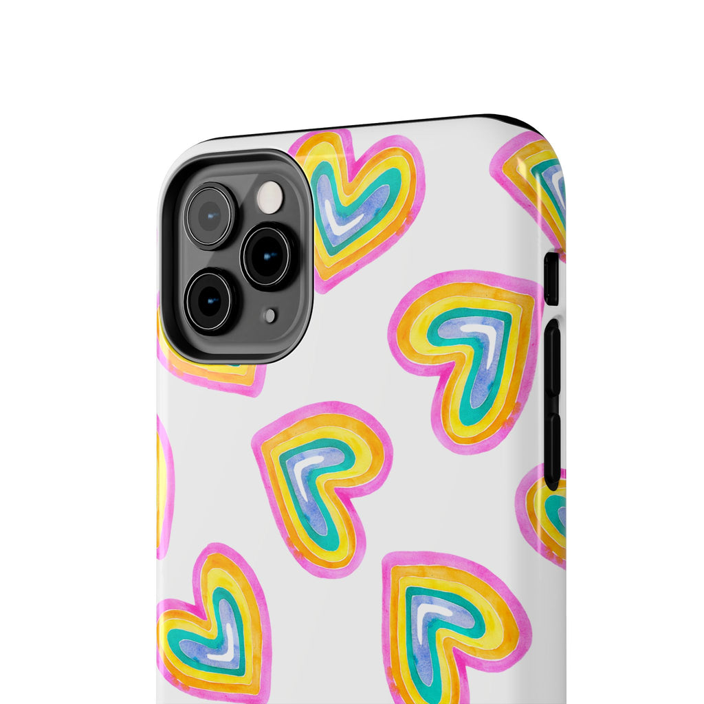 Rainbow Heart Tough Phone Case (For iPhone, Galaxy & More) - White