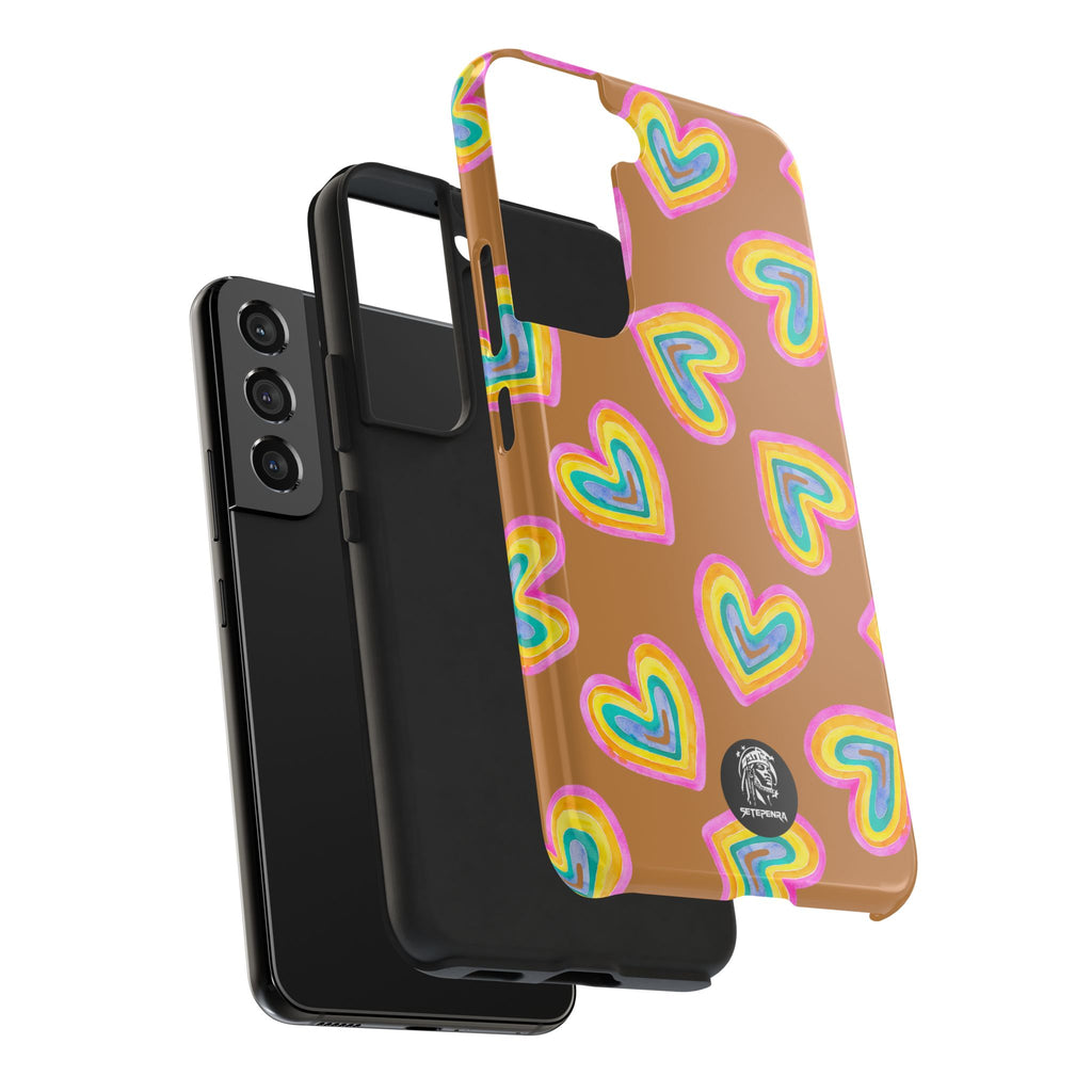 Rainbow Heart Tough Phone Case (For iPhone, Galaxy & More) - Light Brown