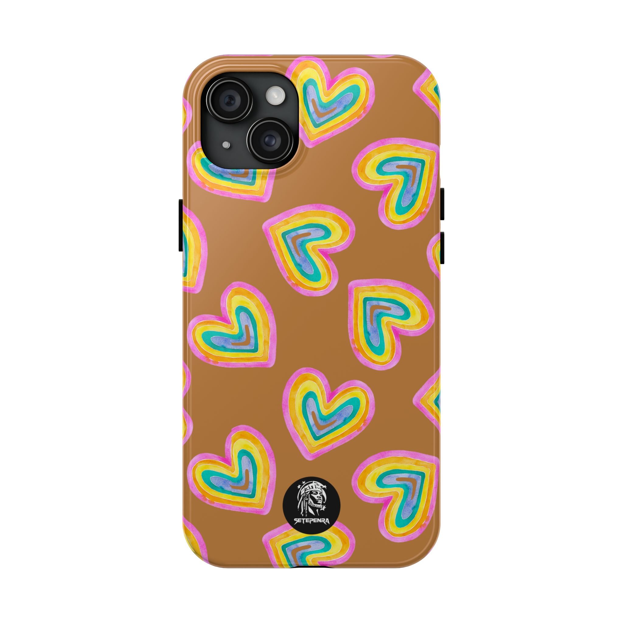 Rainbow Heart Tough Phone Case (For iPhone, Galaxy & More) - Light Brown