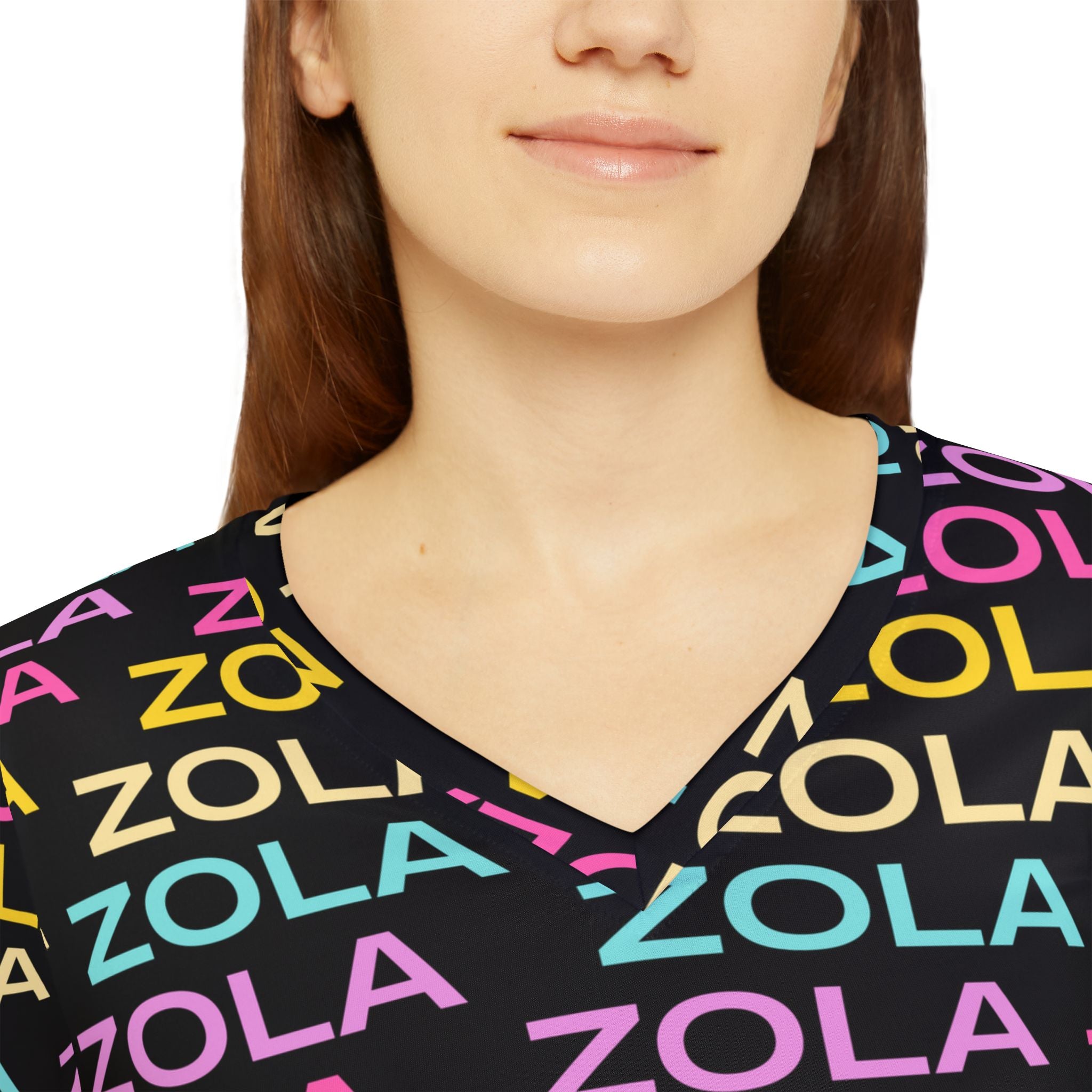 Zola Print Women's Long Sleeve V-Neck Shirt (Black) SETEPENRA All Over Prints.