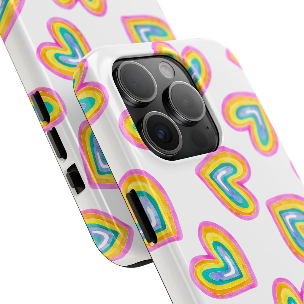 Rainbow Heart Tough Phone Case (For iPhone, Galaxy & More) - White