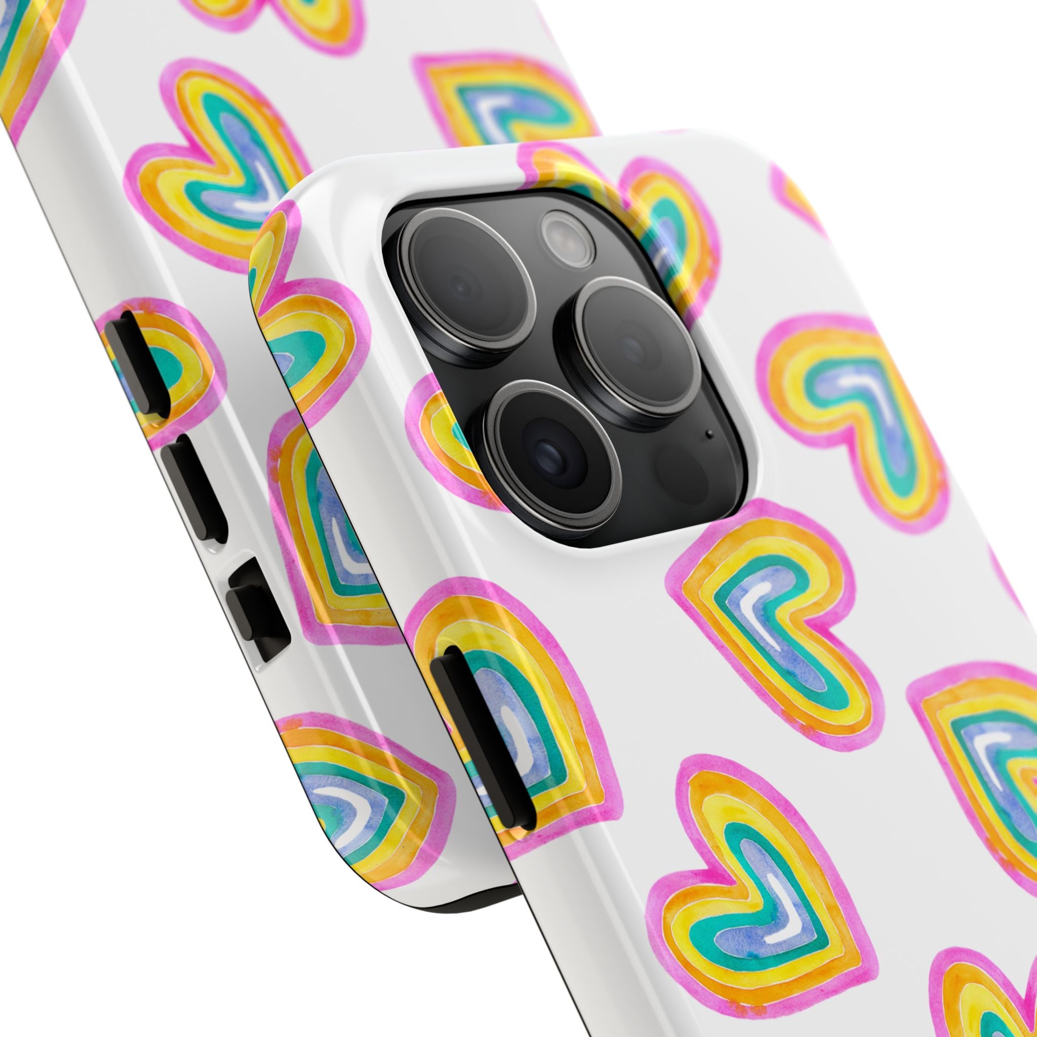 Rainbow Heart Tough Phone Case (For iPhone, Galaxy & More) - White