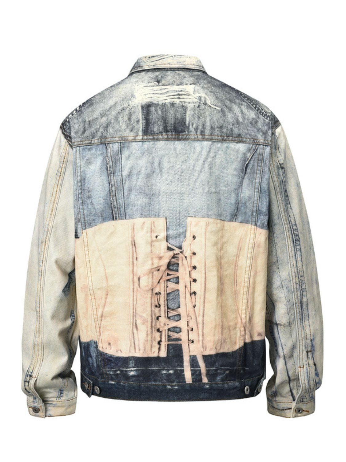 Men's Lace Up Back Button Up Denim Jacket SETEPENRA .