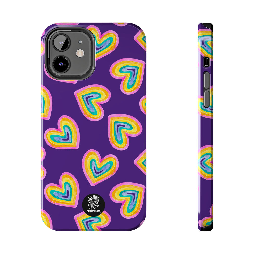 Rainbow Heart Tough Phone Case (For iPhone, Galaxy & More) - Purple SETEPENRA Phone Case.