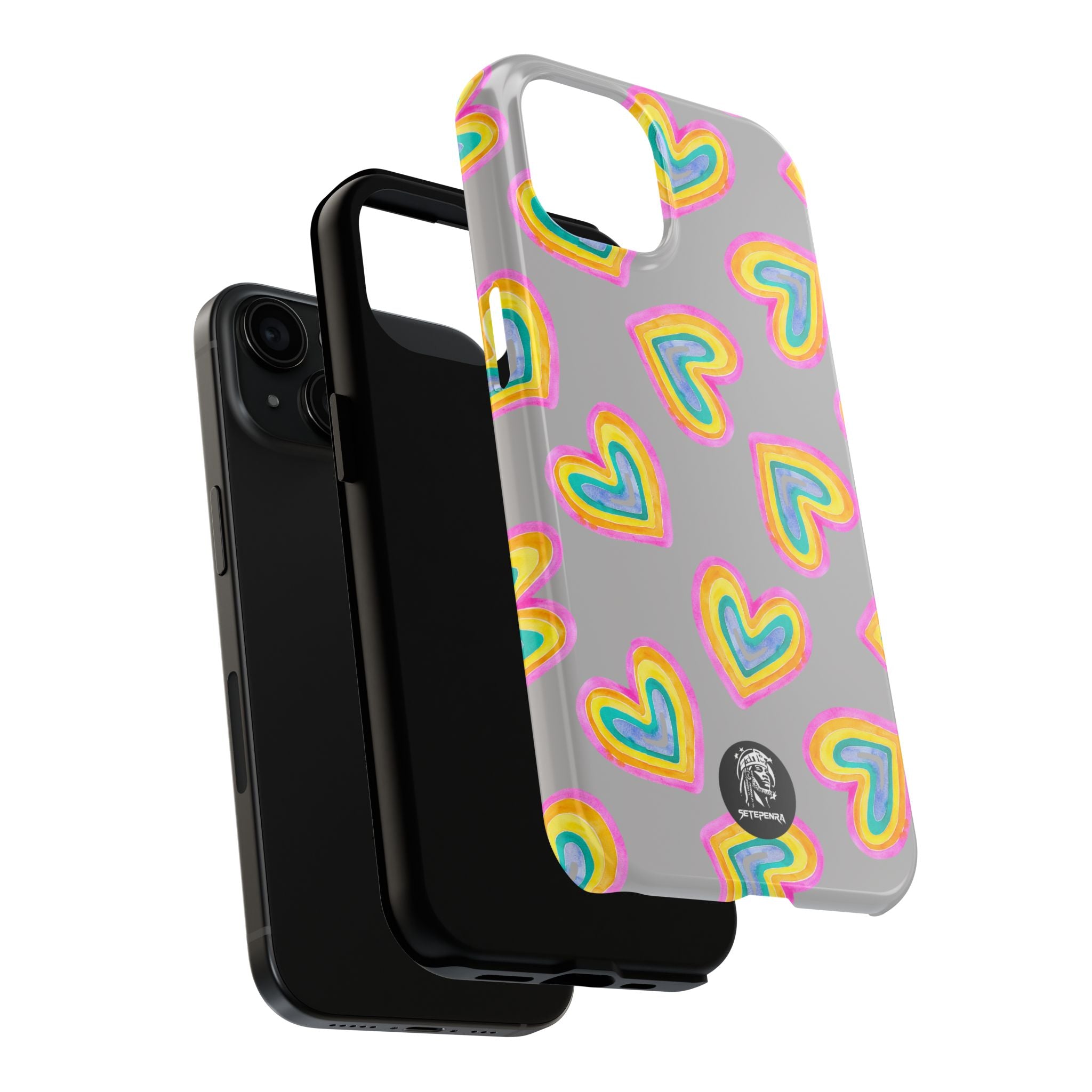 Rainbow Heart Tough Phone Case (For iPhone, Galaxy & More) - Light Grey