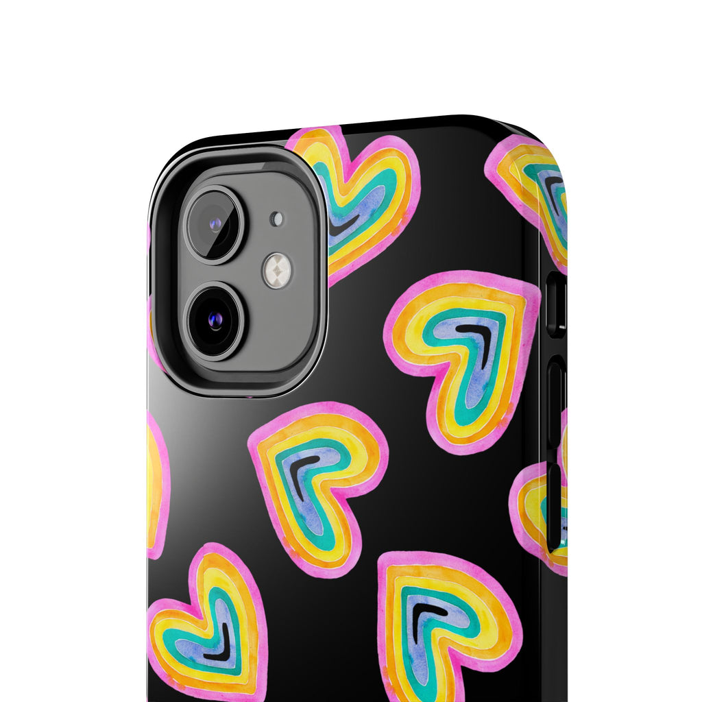 Rainbow Heart Tough Phone Case (For iPhone, Galaxy & More) - Black
