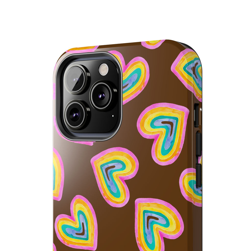 Rainbow Heart Tough Phone Case (For iPhone, Galaxy & More) - Brown