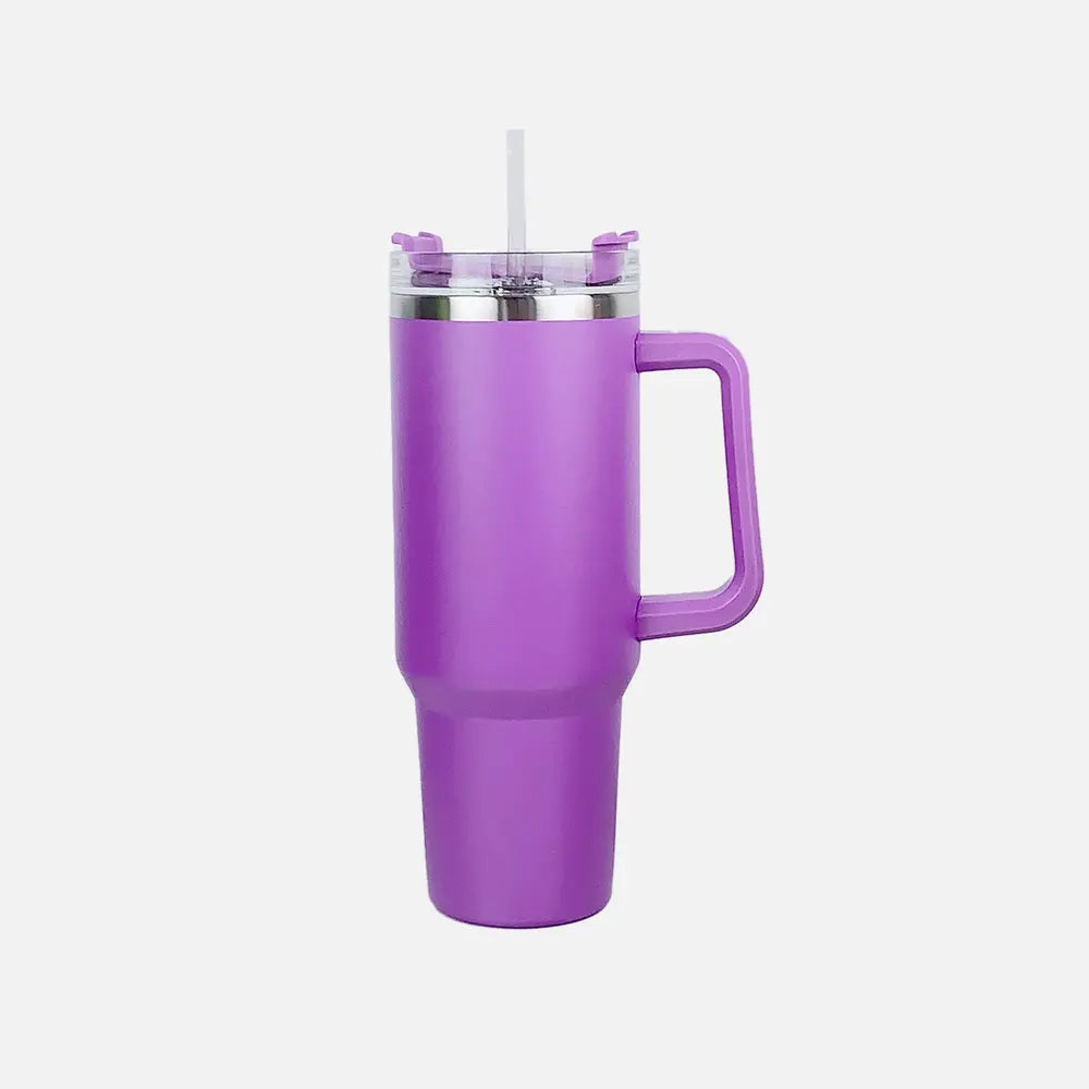 Stainless Steel Travel Mug With Handle And Straw yellow-green on white bg