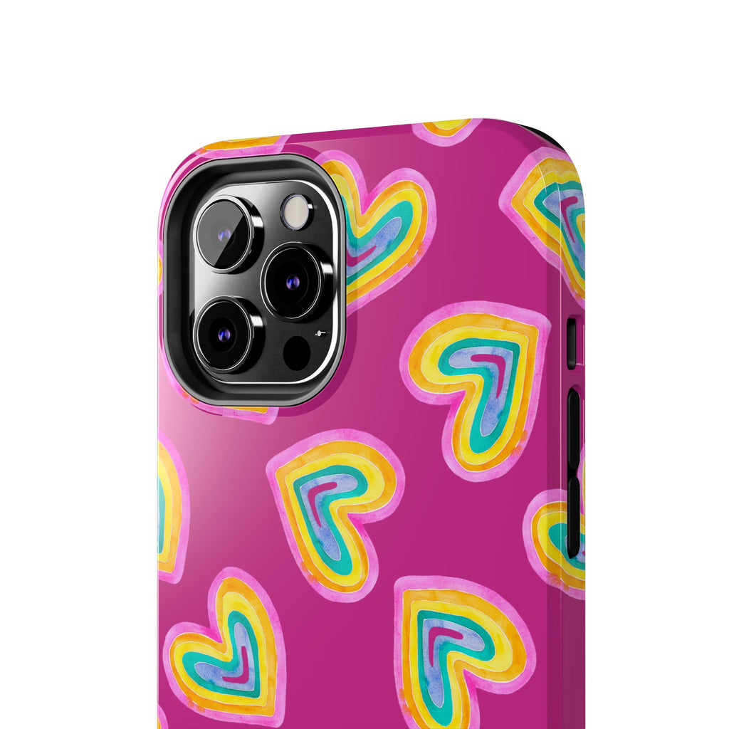 Rainbow Heart Tough Phone Case (For iPhone, Galaxy & More) - Pink