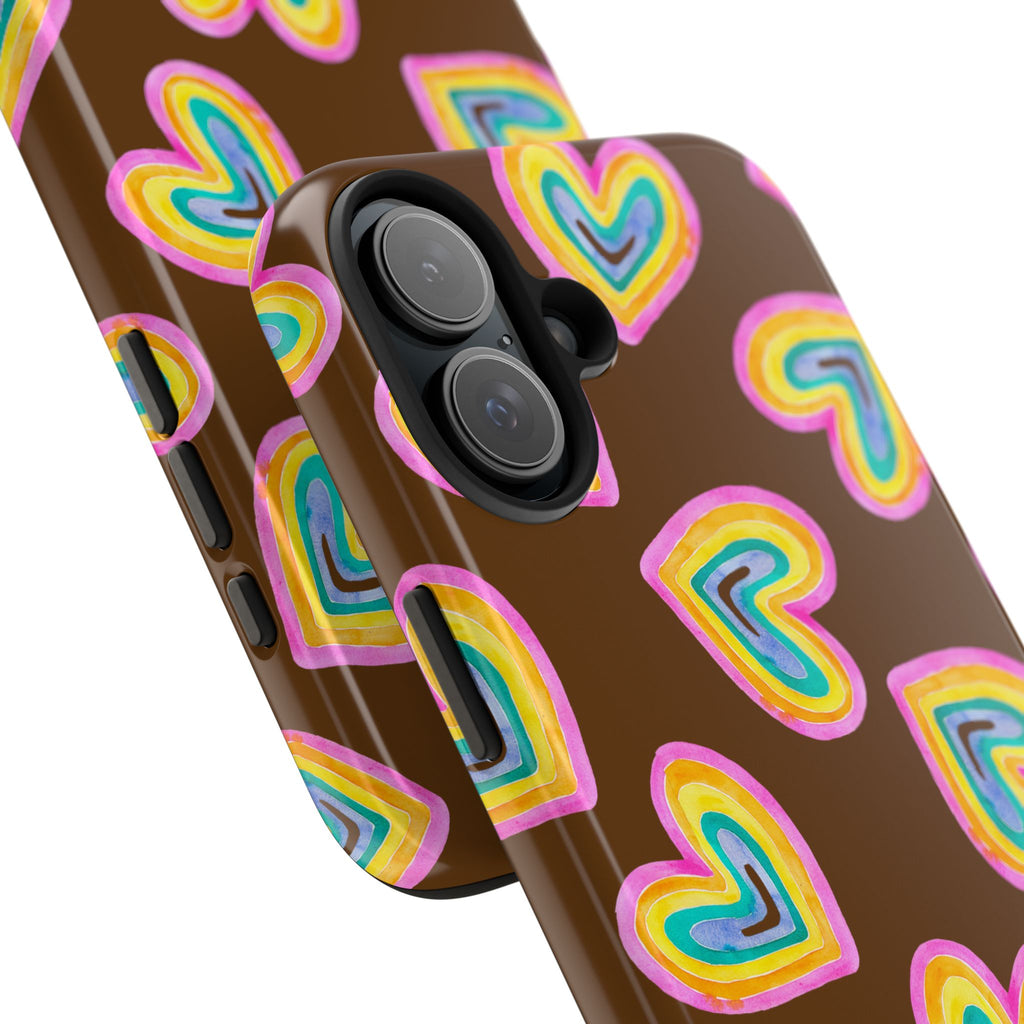 Rainbow Heart Tough Phone Case (For iPhone, Galaxy & More) - Brown