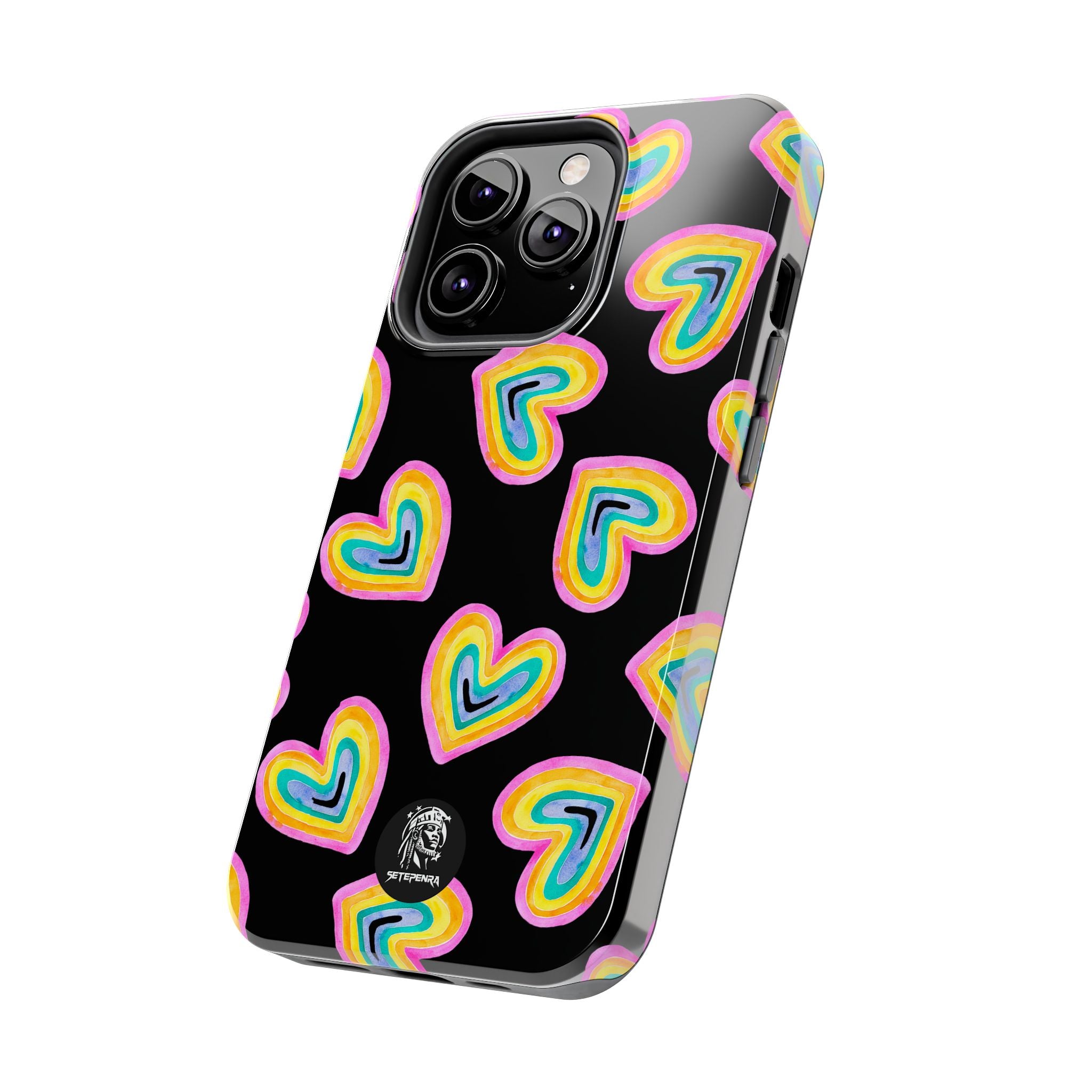 Rainbow Heart Tough Phone Case (For iPhone, Galaxy & More) - Black