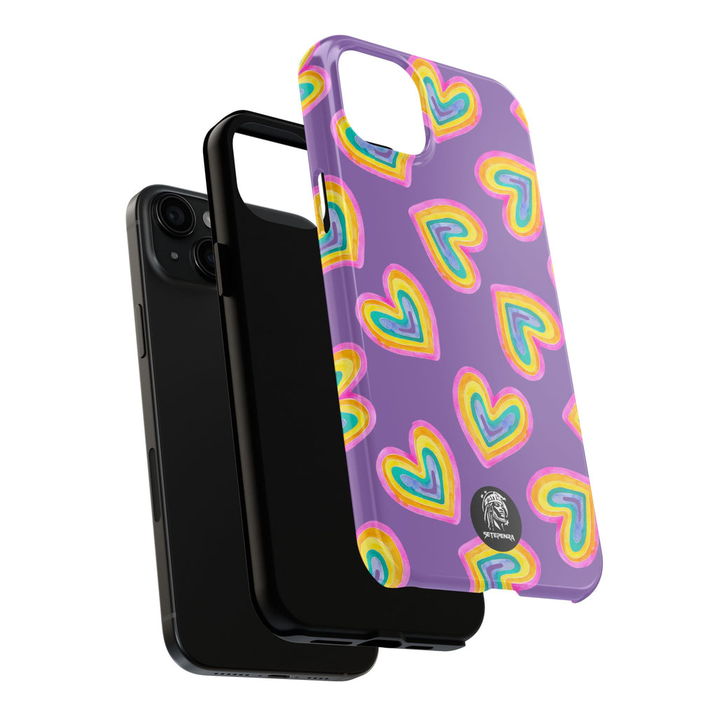 Rainbow Heart Tough Phone Case (For iPhone, Galaxy & More) - Light Purple