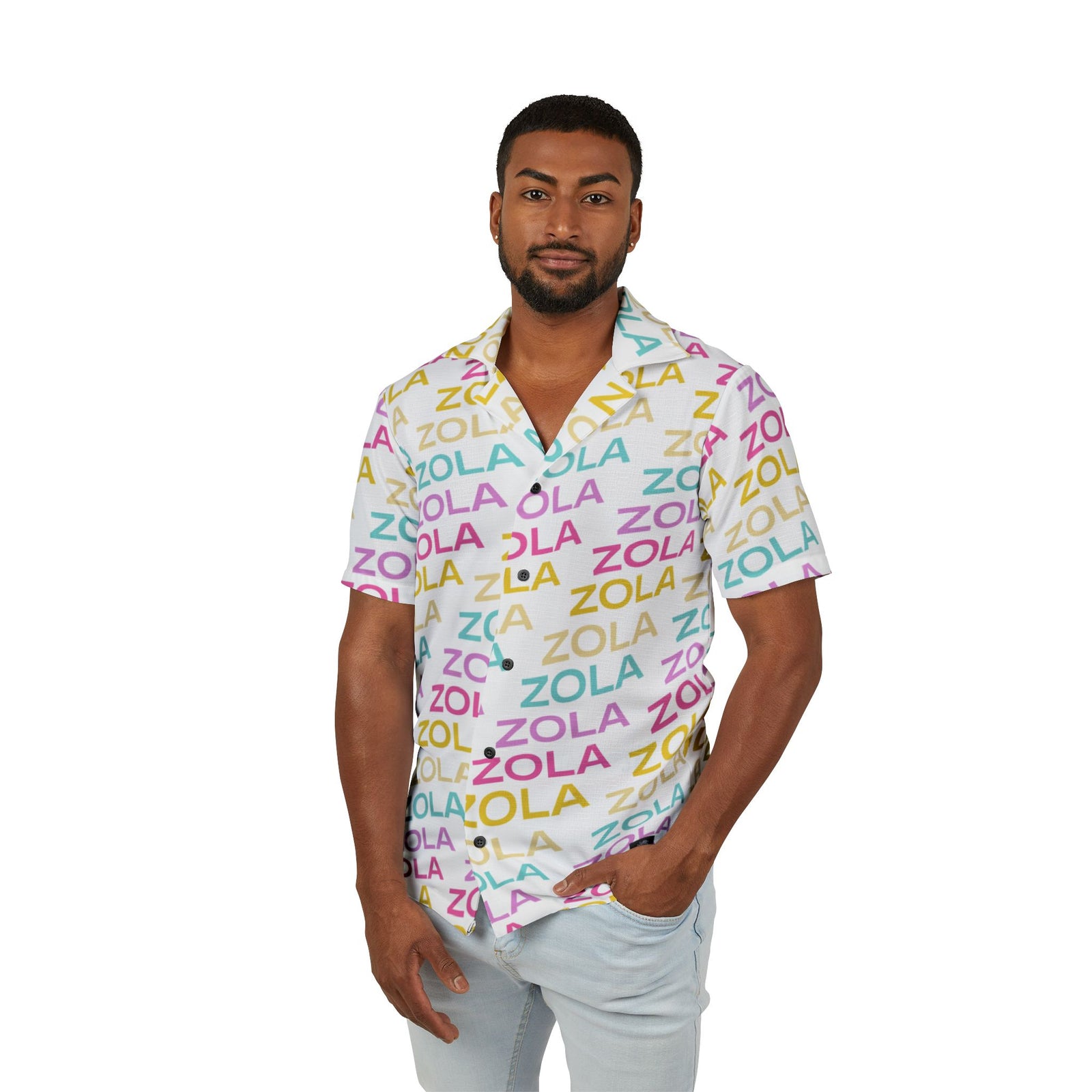 Zola Men's Hawaiian Camp Shirt (White) SETEPENRA All Over Prints.