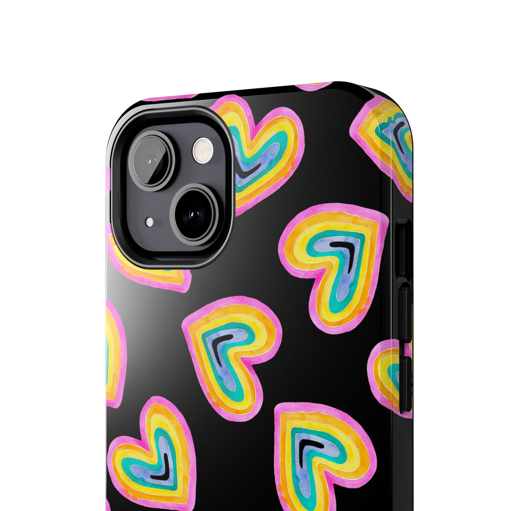 Rainbow Heart Tough Phone Case (For iPhone, Galaxy & More) - Black