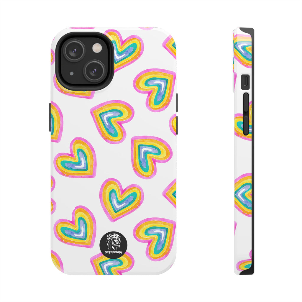 Rainbow Heart Tough Phone Case (For iPhone, Galaxy & More) - White SETEPENRA Phone Case.