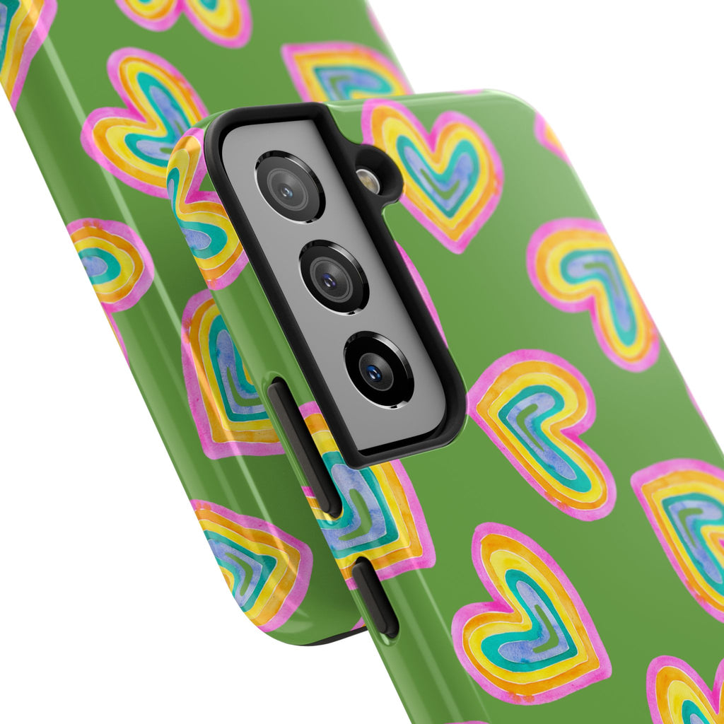 Rainbow Heart Tough Phone Case (For iPhone, Galaxy & More) - Green SETEPENRA Phone Case.