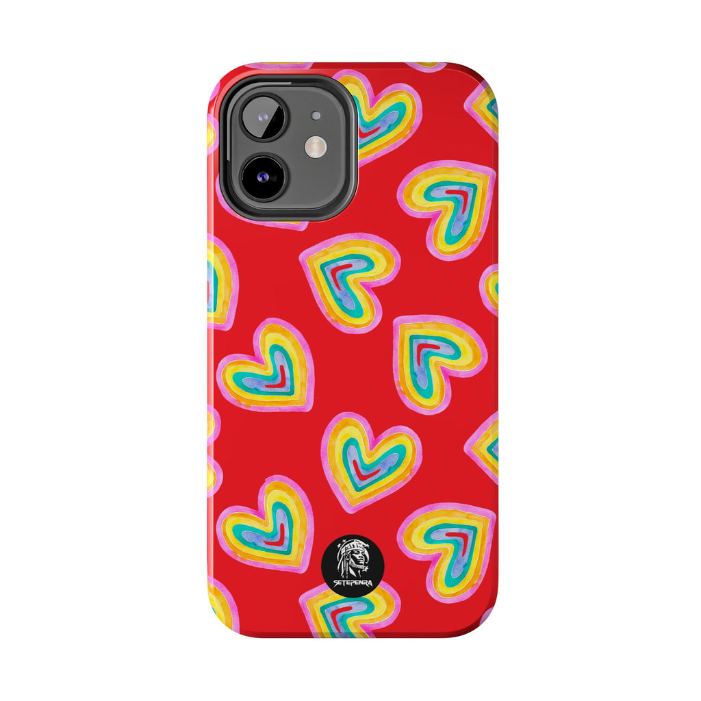 Rainbow Heart Tough Phone Case (For iPhone, Galaxy & More) - Red