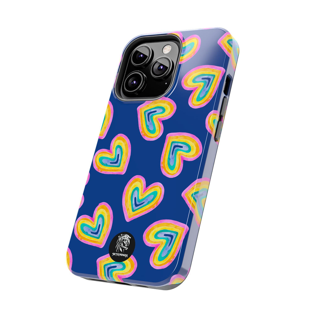 Rainbow Heart Tough Phone Case (For iPhone, Galaxy & More) - Dark Blue