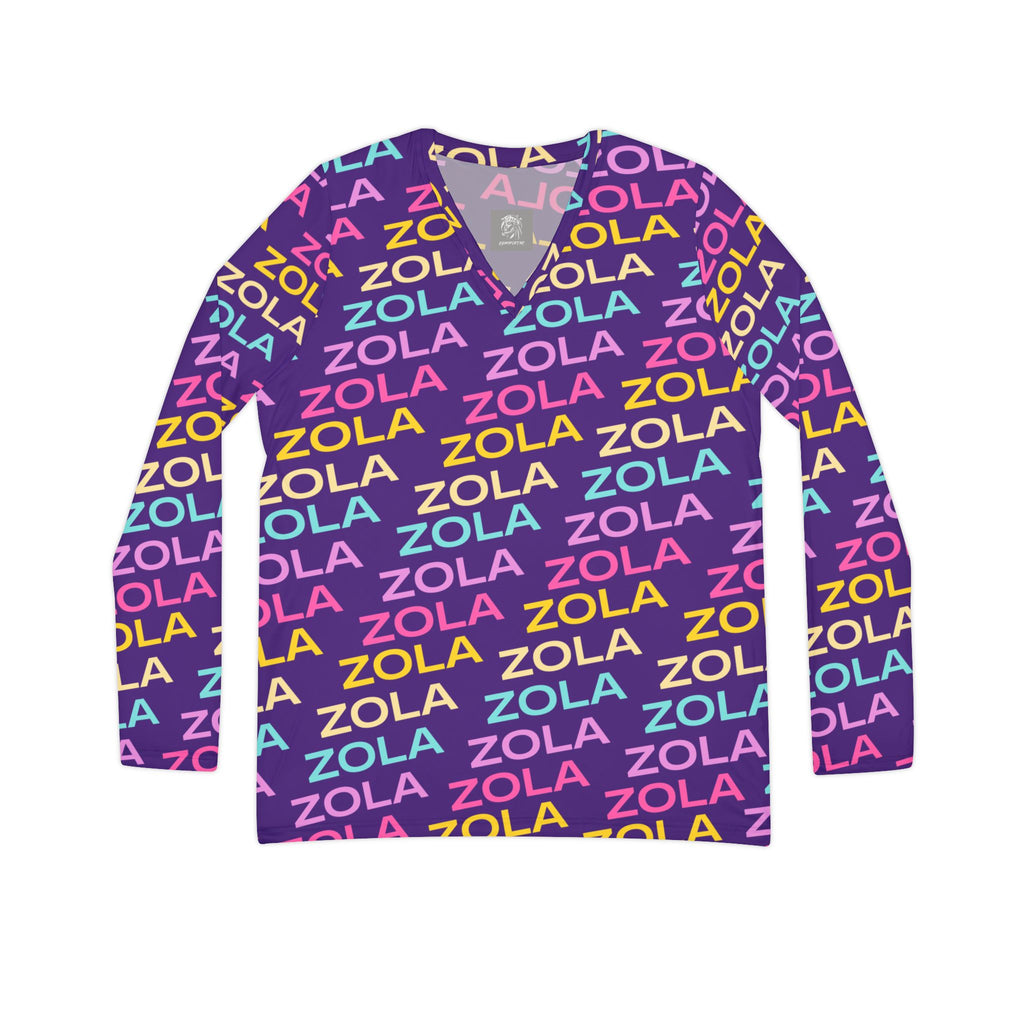 Zola Print Women's Long Sleeve V-Neck Shirt (Purple) SETEPENRA All Over Prints.