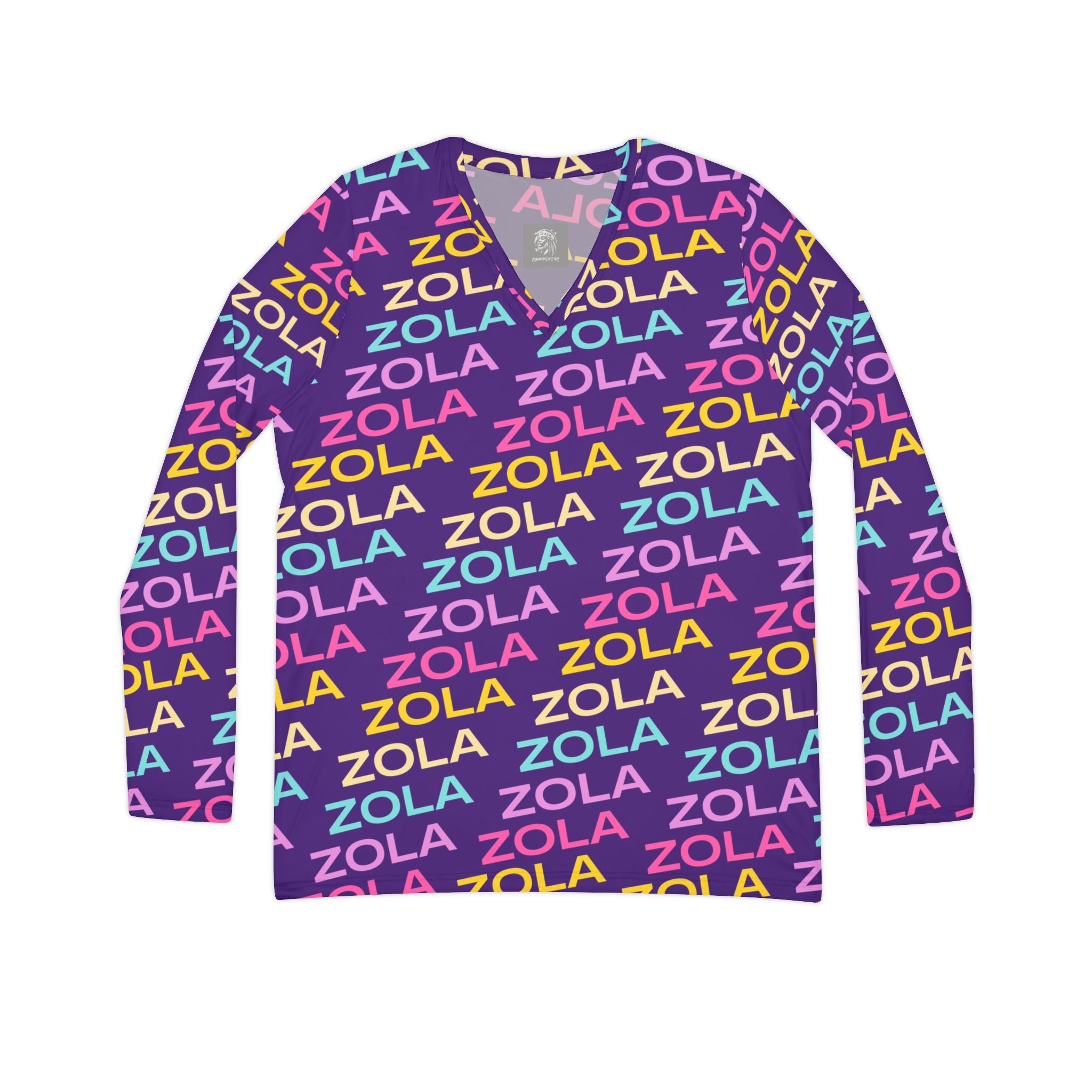 Zola Print Women's Long Sleeve V-Neck Shirt (Purple) SETEPENRA All Over Prints.